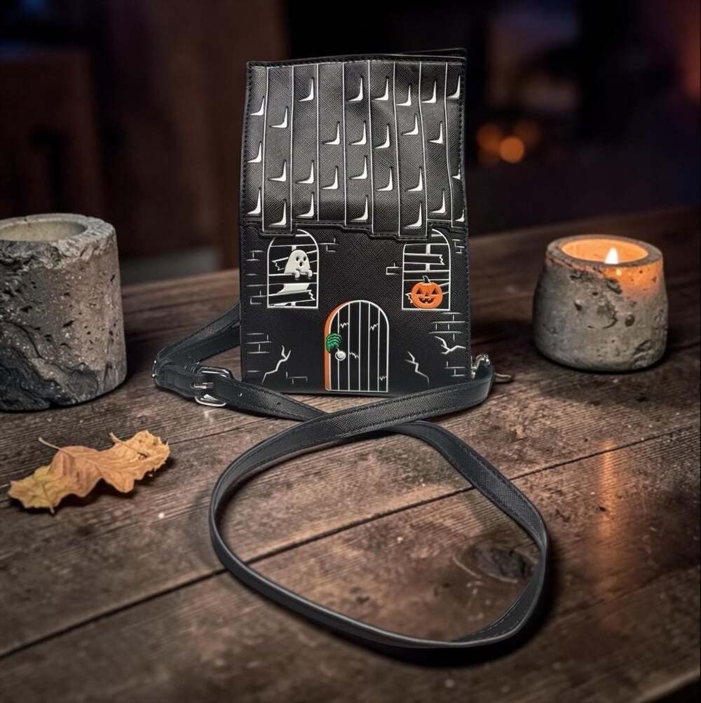 Mad Engine Fine By Me Halloween Haunted House Crossbody Bag New